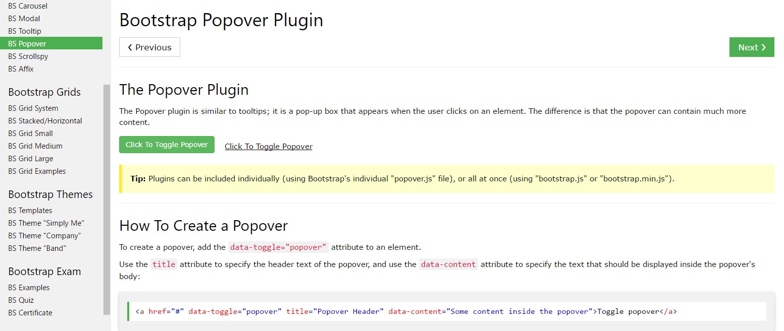 Bootstrap popovers training